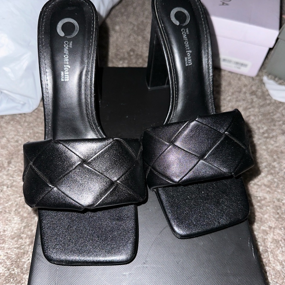 Black pleather heels